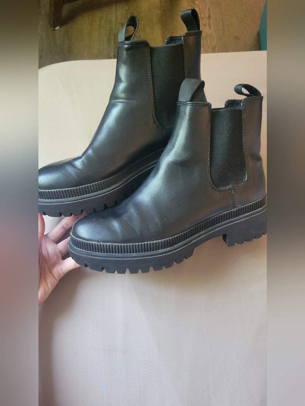 H&M Women's Black Chelsea Lug Sole Boot - Classic Pull-On Style